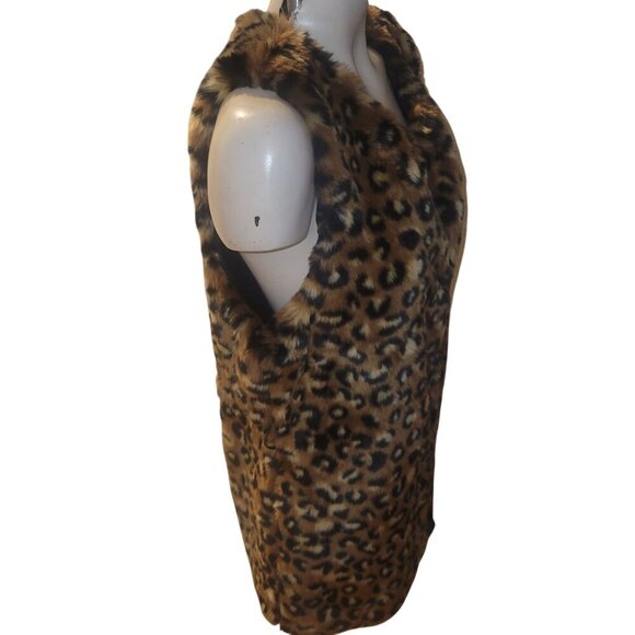 Leopard Print Faux Fur Vest‎ With Satin Lining By Forever 21 Size L - Picture 4 of 7